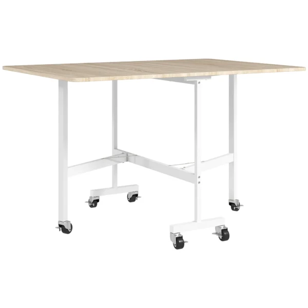 Opklapbare Eettafel, Geschikt Voor Maximaal 6 Personen, Met 6 Wielen En Remmen, Voor Kleine Ruimtes, Eiken