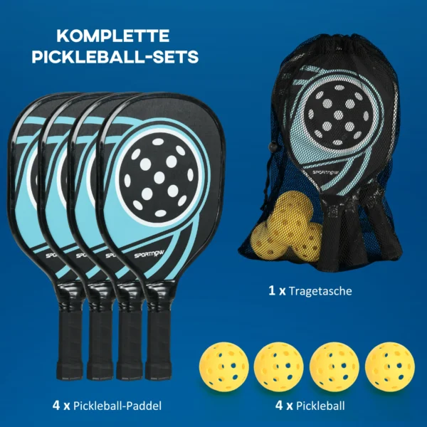 Pickleball Set Mit 4 Schlägern, 4 Bällen, Tragetasche, Leicht Und Robust, Blau+Schwarz