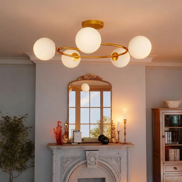 Plafondlamp 20W Met 5 G9 fittingen, Elegante Goud Wit Look, Lichtbron Niet Inbegrepen