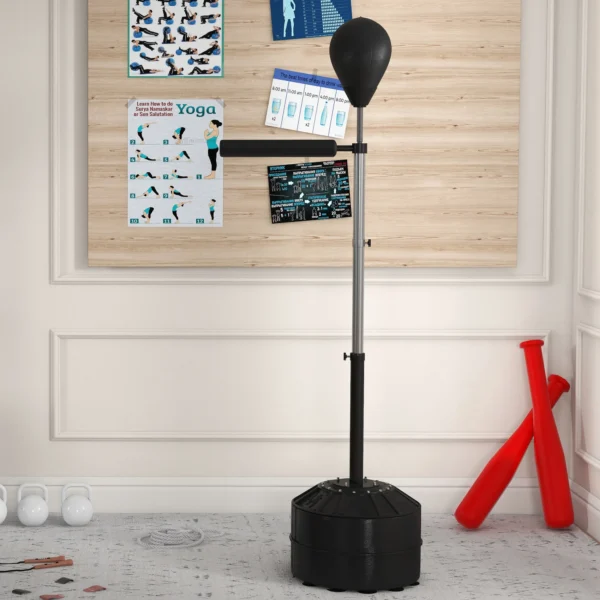Punchingball Mit Reflexstange, Höhenverstellbar 160 205 Cm, Befüllbare Basis, Inkl. Luftpumpe, Schwarz