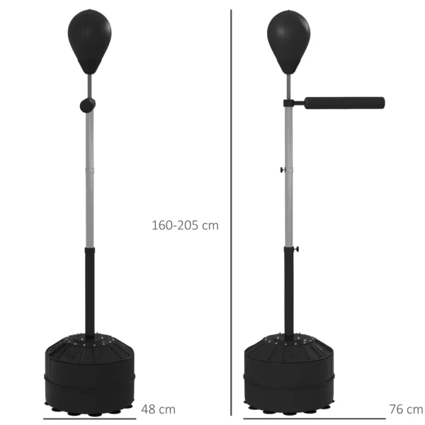 Punchingball Mit Reflexstange, Höhenverstellbar 160 205 Cm, Befüllbare Basis, Inkl. Luftpumpe, Schwarz