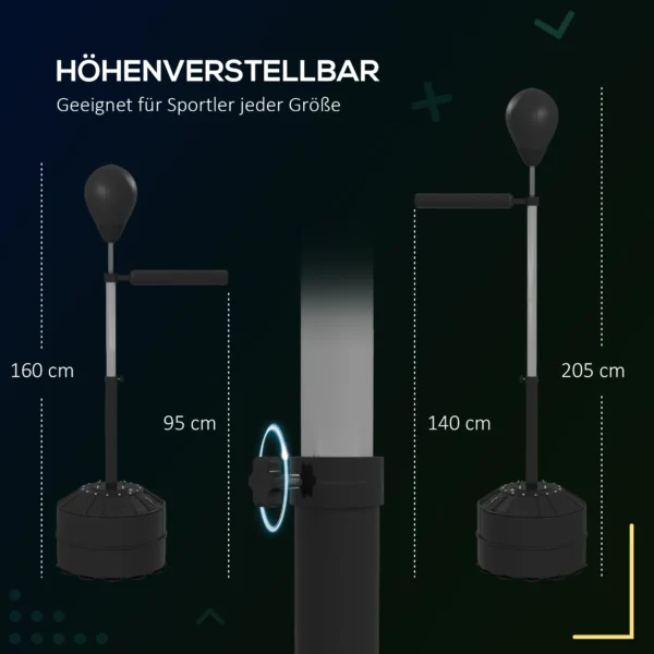 Punchingball Mit Reflexstange, Höhenverstellbar 160 205 Cm, Befüllbare Basis, Inkl. Luftpumpe, Schwarz