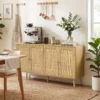 Rattan Sideboard Mit 4 Türen, Boho Küchenbuffet Mit 2 Verstellbaren Einlegeböden, Holzoptik Natur