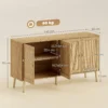 Rattan Sideboard Mit 4 Türen, Boho Küchenbuffet Mit 2 Verstellbaren Einlegeböden, Holzoptik Natur