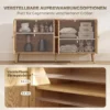 Rattan Sideboard Mit 4 Türen, Boho Küchenbuffet Mit 2 Verstellbaren Einlegeböden, Holzoptik Natur