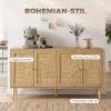 Rattan Sideboard Mit 4 Türen, Boho Küchenbuffet Mit 2 Verstellbaren Einlegeböden, Holzoptik Natur
