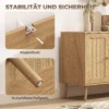 Rattan Sideboard Mit 4 Türen, Boho Küchenbuffet Mit 2 Verstellbaren Einlegeböden, Holzoptik Natur