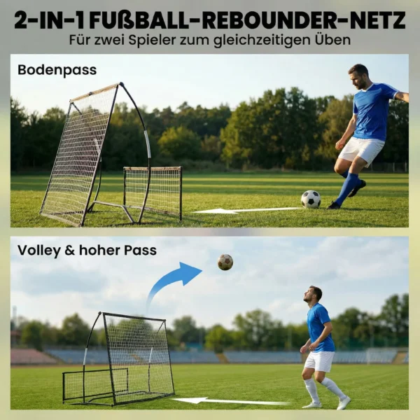Rebounder Für Fußball, 2 in 1 Zweiseitig Faltbar Prellwand Mit Rückprallwand Netz, 200 X 94cm, Schwarz