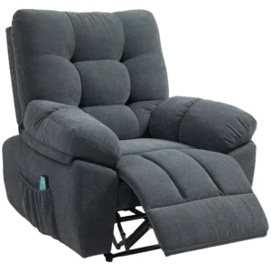 Recliner Sessel, Massage Polstersessel Mit 8 Vibrationspunkten, Verstellbare Fußstütze, Seitentasche, Lehnsessel, Grau