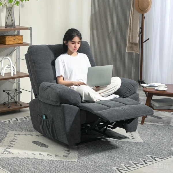 Recliner Sessel, Massage Polstersessel Mit 8 Vibrationspunkten, Verstellbare Fußstütze, Seitentasche, Lehnsessel, Grau