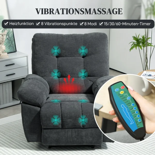Recliner Sessel, Massage Polstersessel Mit 8 Vibrationspunkten, Verstellbare Fußstütze, Seitentasche, Lehnsessel, Grau