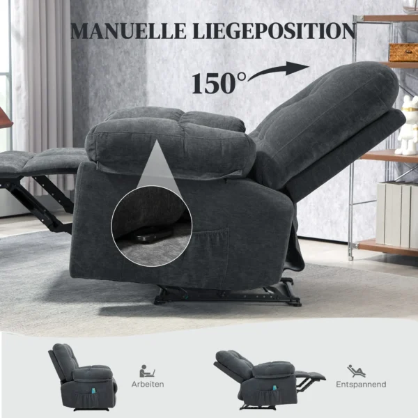Recliner Sessel, Massage Polstersessel Mit 8 Vibrationspunkten, Verstellbare Fußstütze, Seitentasche, Lehnsessel, Grau