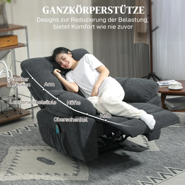 Recliner Sessel, Massage Polstersessel Mit 8 Vibrationspunkten, Verstellbare Fußstütze, Seitentasche, Lehnsessel, Grau