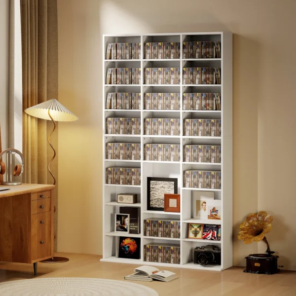 Regal Für 835 CDs Oder 500 DVDs, Blu ray Medienregal Mit 27 Fächern Und 21 Verstellbaren Einlegeböden, Weiß