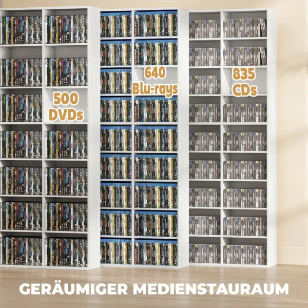 Regal Für 835 CDs Oder 500 DVDs, Blu ray Medienregal Mit 27 Fächern Und 21 Verstellbaren Einlegeböden, Weiß