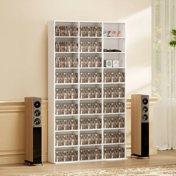 Regal Für 835 CDs Oder 500 DVDs, Blu ray Medienregal Mit 27 Fächern Und 21 Verstellbaren Einlegeböden, Weiß