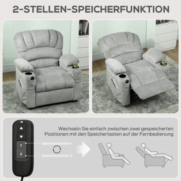 Relaxsessel Elektrisch Fernsehsessel Mit Liegefunktion, USB, Getränkehalter, 2 Memory Positionen Für Wohnzimmer, Grau