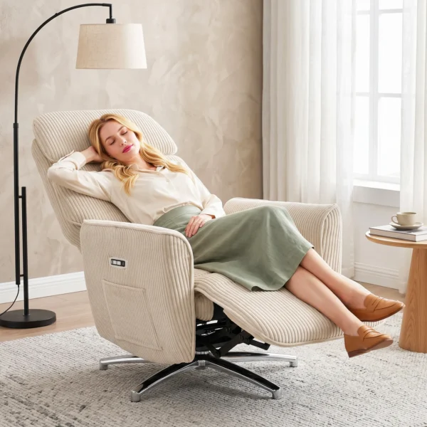 Relaxsessel Elektrisch Verstellbar Fernsessel Mit Liegefunktion, 2 Motoren Drehbar TV Sessel Mit USB Anschluss