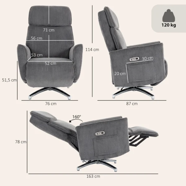 Relaxsessel Elektrisch Verstellbar Fernsessel Mit Liegefunktion, 2 Motoren Drehbar TV Sessel Mit USB Anschluss