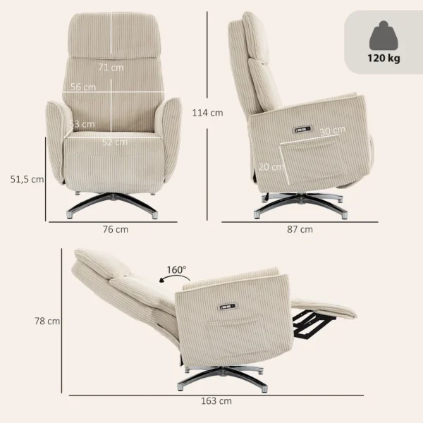 Relaxsessel Elektrisch Verstellbar Fernsessel Mit Liegefunktion, 2 Motoren Drehbar TV Sessel Mit USB Anschluss