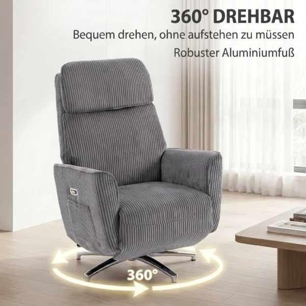 Relaxsessel Elektrisch Verstellbar Fernsessel Mit Liegefunktion, 2 Motoren Drehbar TV Sessel Mit USB Anschluss