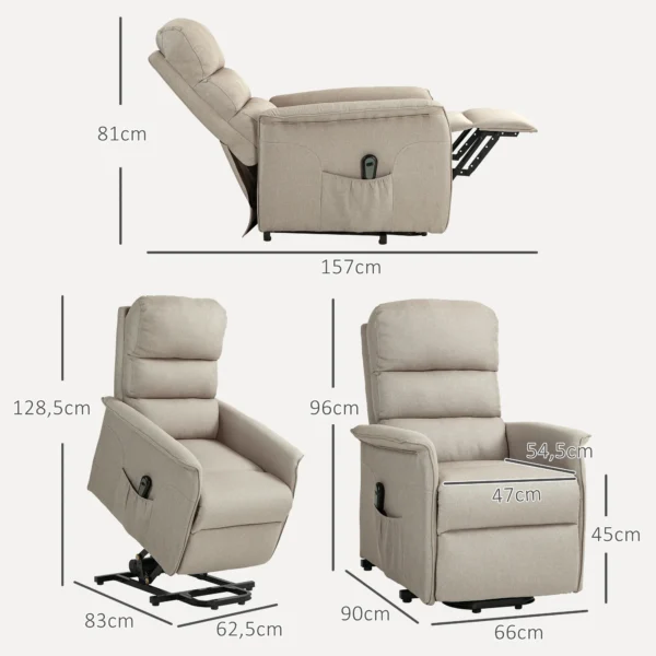 Relaxsessel Mit Aufstehhilfe, Verstellbare Rückenlehne/Fußstütze, Bis 120 Kg, 66 X 90 X 96 Cm, Beige
