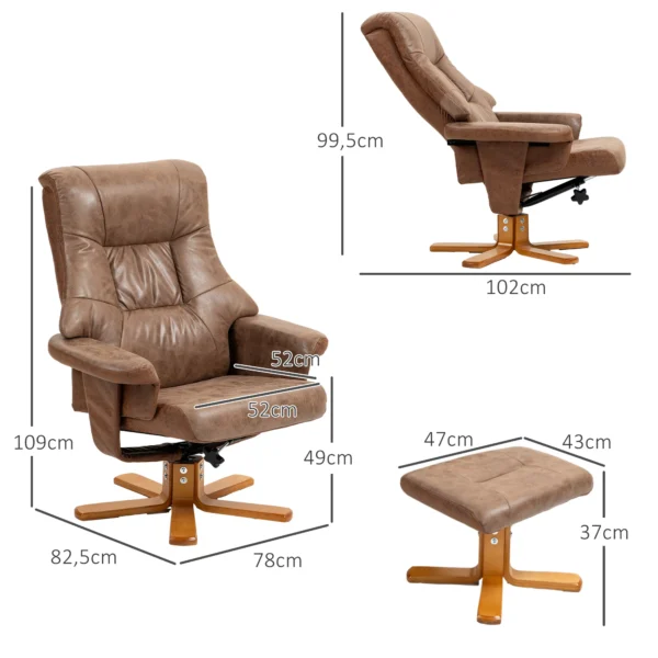 Relaxsessel Mit Hocker, 360° Drehbar, 135° Neigbar, Atmungsaktiver Bezug, 78 X 82,5 X 109 Cm, Braun
