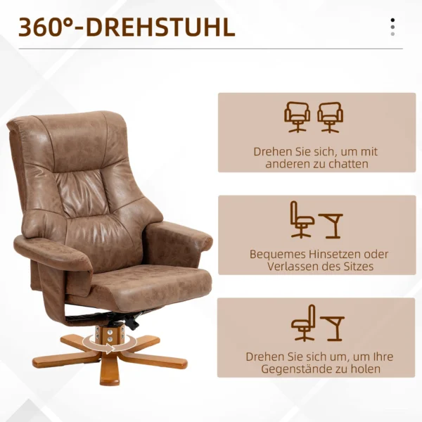 Relaxsessel Mit Hocker, 360° Drehbar, 135° Neigbar, Atmungsaktiver Bezug, 78 X 82,5 X 109 Cm, Braun