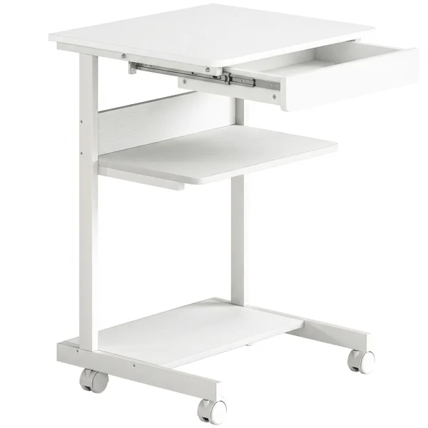 Roll Schreibtisch Mit Schublade Und Regalen, 4 Räder, Kompakt, Spanplatte, Metall