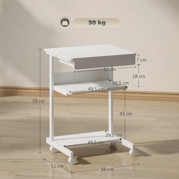 Roll Schreibtisch Mit Schublade Und Regalen, 4 Räder, Kompakt, Spanplatte, Metall