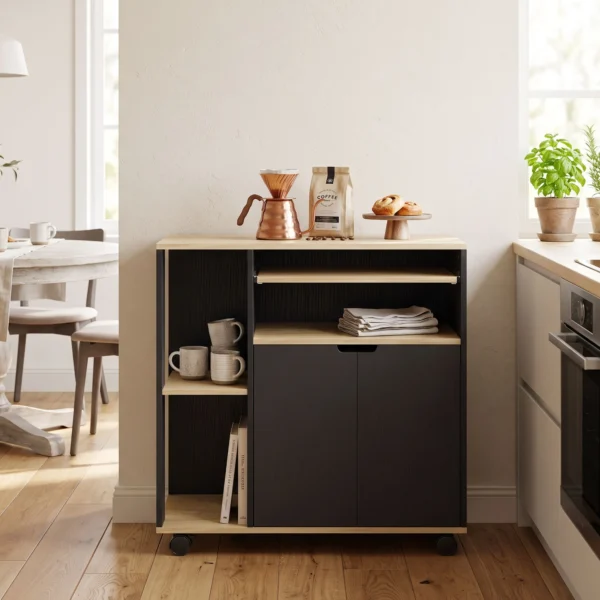 Rollender Küchenwagen Mit Stauraum, Schrank, Verstellbare Regale, Für Küche, Wohnzimmer, Esszimmer, Schwarz