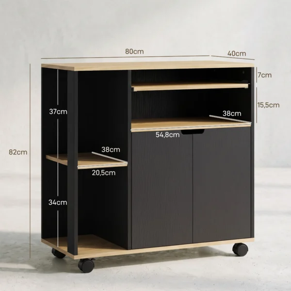 Rollender Küchenwagen Mit Stauraum, Schrank, Verstellbare Regale, Für Küche, Wohnzimmer, Esszimmer, Schwarz