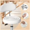 Rollhocker, Drehbarer Und Verstellbarer Hocker Mit Rückenlehne, Kunstlederbezug, Fußstütze, Für Frisiertische, Weiß
