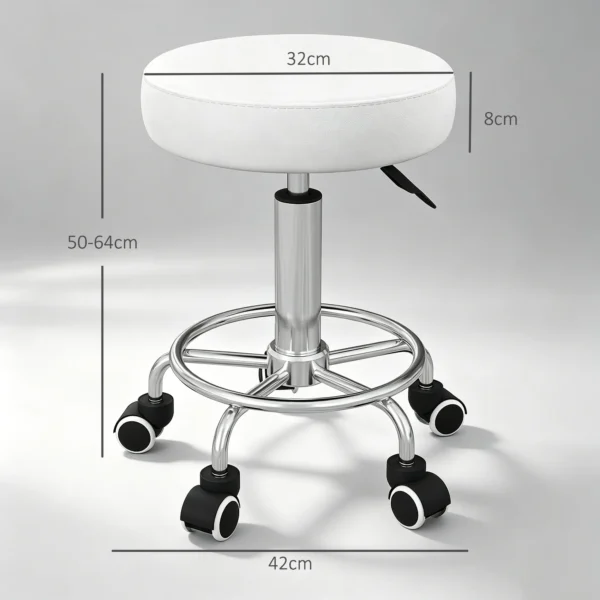 Salonhocker, Höhenverstellbar, Kunstleder, Bis 110 Kg, Ø42x50 64H Cm, Weiß
