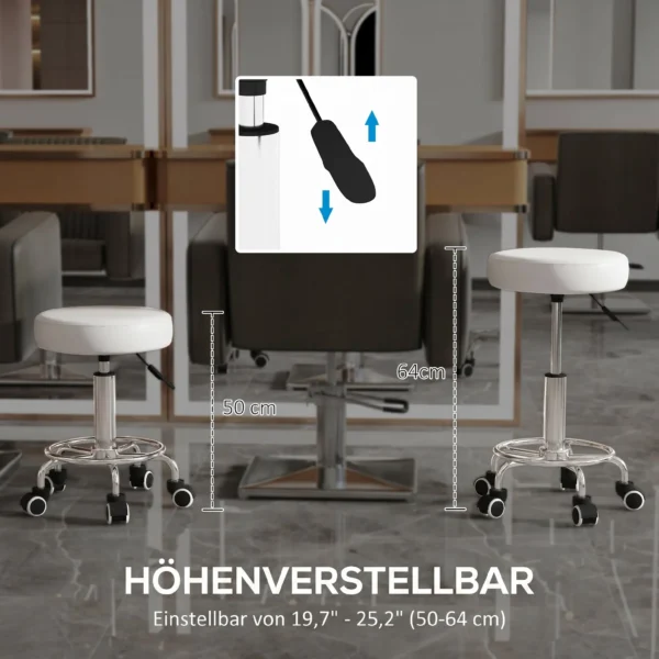 Salonhocker, Höhenverstellbar, Kunstleder, Bis 110 Kg, Ø42x50 64H Cm, Weiß
