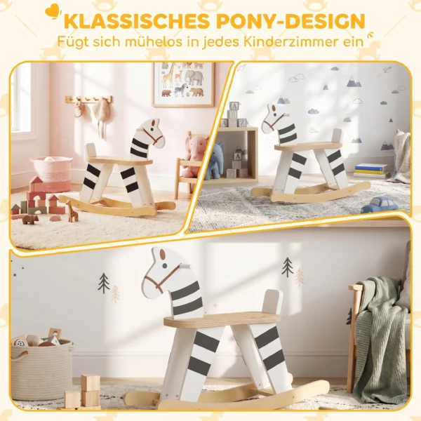 Schaukelpferd, Kinder Schaukeltier Mit Haltegriffen Rückenlehne Im Ponyform Für Kinder Von 1,5–3 Jahren Schwarz+Weiß