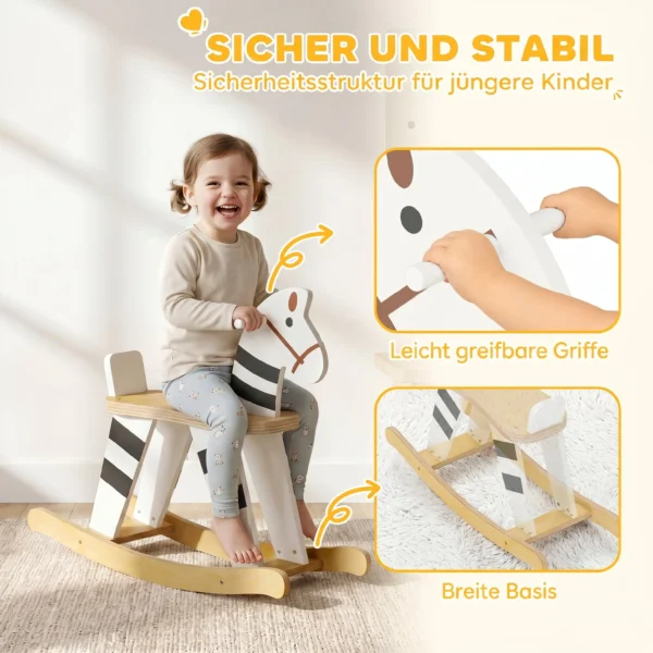 Schaukelpferd, Kinder Schaukeltier Mit Haltegriffen Rückenlehne Im Ponyform Für Kinder Von 1,5–3 Jahren Schwarz+Weiß