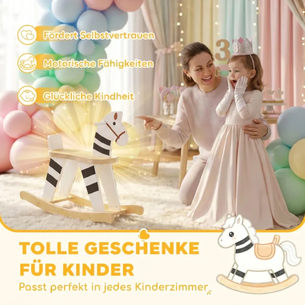 Schaukelpferd, Kinder Schaukeltier Mit Haltegriffen Rückenlehne Im Ponyform Für Kinder Von 1,5–3 Jahren Schwarz+Weiß