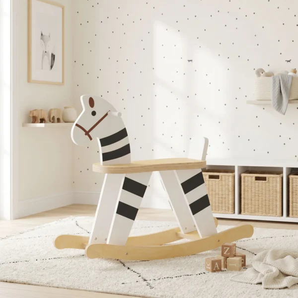 Schaukelpferd, Kinder Schaukeltier Mit Haltegriffen Rückenlehne Im Ponyform Für Kinder Von 1,5–3 Jahren Schwarz+Weiß