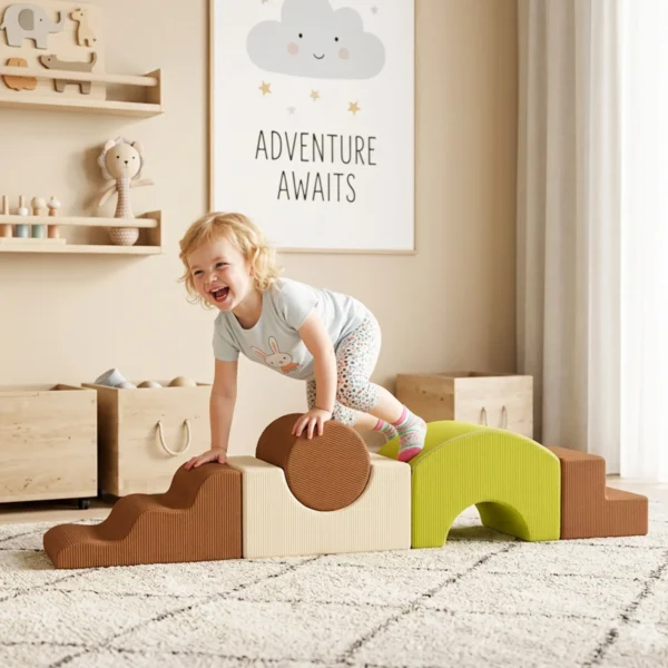 Schaumstoff Bausteine 5 tlg. Softbausteine Kinder Bausteinset Mit Cord Optik Rutschfestem Boden Bunt