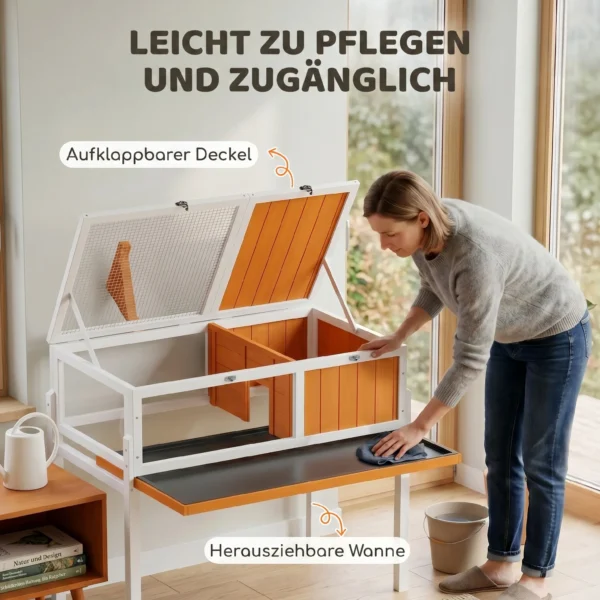 Schildkrötenhaus Aus Holz Schildkrötengehege Mit Haupthaus, Sichtfenster, Deckel, 104cm X 53cm X 82cm, Weiß+Orange
