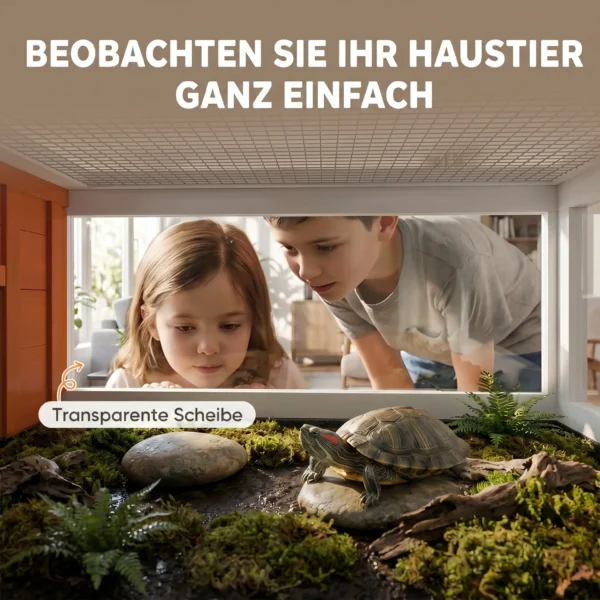 Schildkrötenhaus Aus Holz Schildkrötengehege Mit Haupthaus, Sichtfenster, Deckel, 104cm X 53cm X 82cm, Weiß+Orange