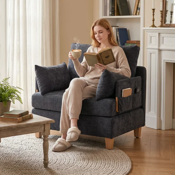 Schlafsessel 2 in 1 Mit Bettfunktion, Schlafsofa Mit 2 Waschbaren Kissen, Seitentaschen Für Wohnzimmer, Schlafzimmer