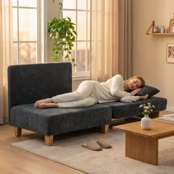 Schlafsessel 2 in 1 Mit Bettfunktion, Schlafsofa Mit 2 Waschbaren Kissen, Seitentaschen Für Wohnzimmer, Schlafzimmer