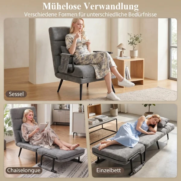 Schlafsessel 3 In 1 Klappbar Sessel Mit Schlaffunktion, 186 X 60 Cm Schlafsessel Mit 5 stufig Verstellbarer Rückenlehne