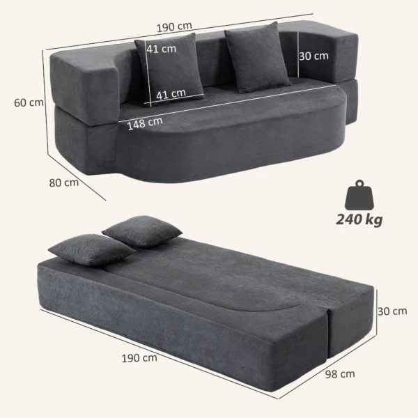 Schlafsofa, Bodensofa Ohne Gestell Mit Dickem, Hochdichtem Schaumstoff, Breitem Und Tiefem Sitz, Dunkelgrau