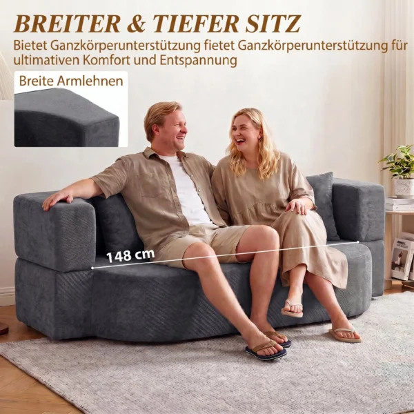 Schlafsofa, Bodensofa Ohne Gestell Mit Dickem, Hochdichtem Schaumstoff, Breitem Und Tiefem Sitz, Dunkelgrau