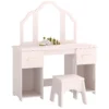 Schminktisch Kinder, 2 In 1 Kinderschminktisch Schreibtisch Mit Hocker 2 Schubladen 2 Schränken Abnehmbarem Spiegel Rosa