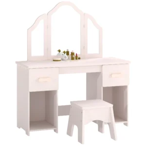 Schminktisch Kinder, 2 In 1 Kinderschminktisch Schreibtisch Mit Hocker 2 Schubladen 2 Schränken Abnehmbarem Spiegel Rosa