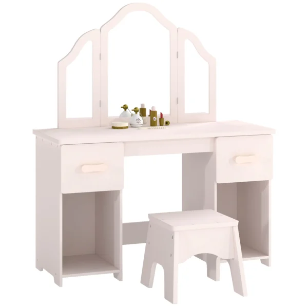 Schminktisch Kinder, 2 In 1 Kinderschminktisch Schreibtisch Mit Hocker 2 Schubladen 2 Schränken Abnehmbarem Spiegel Rosa